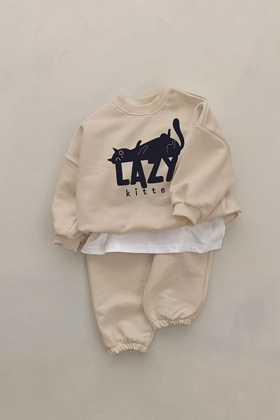 ADABEBEK New Season Lazy Kitten Printed 2-Piece Baby Set 23350