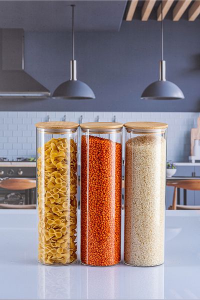 Lizzy 3 Pieces 1300 ml Luxury Round Pulses Set with Bamboo Lid