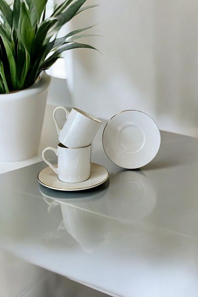 Farika Porselen Shams Real Gold Gilded 2-Person 4-Piece Porcelain Coffee Cup Set