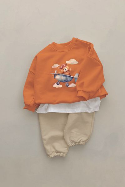 ADABEBEK New Season Pilot Teddy Bear Printed 2-Piece Baby Set 10316