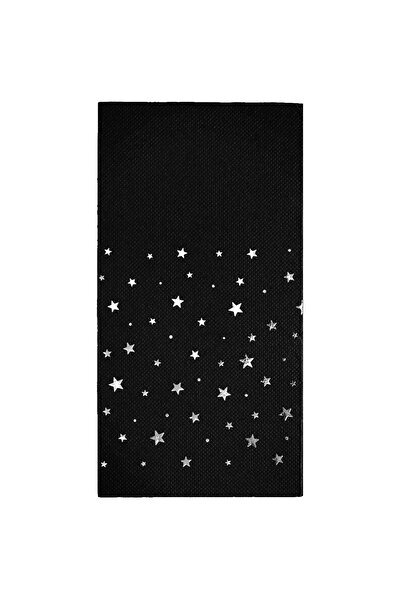 Story مجموعة من 16 منديلًا ورقيًا باللون الأسود بنمط نجوم فضية مقاس 40 × 40 سم