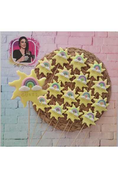 Tatlı Armağanlar Çubuklu Isimli Güneş Ve Gökkuşağı Butik Kurabiye - 20 Adet