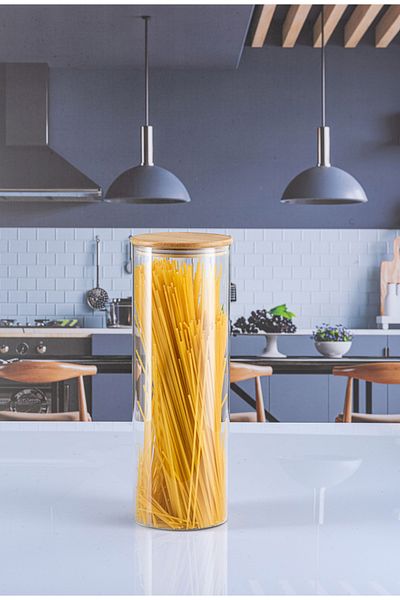Lizzy Single 1800 ml Luxury Round Pulses Jar with Bamboo Lid
