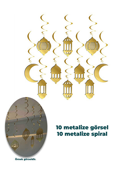 Parti Atölyesi 10'lu Ramazan Sarkıt Tavan Süs 3D Gold