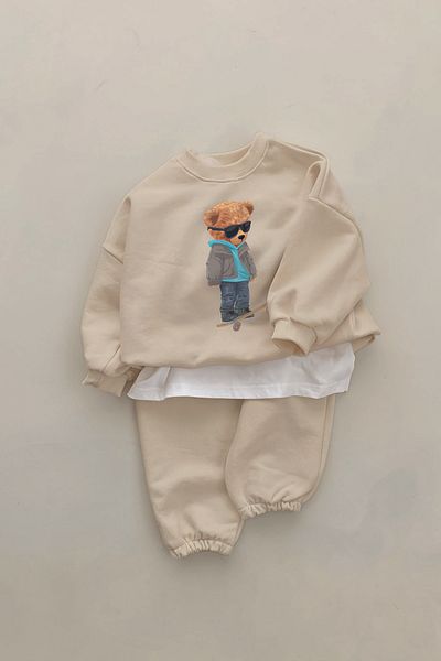 ADABEBEK New Season Skateboard Bear Printed 2-Piece Baby Suit 11048