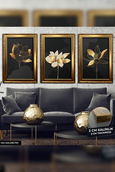 Evinemoda Pictură abstractă florală înrămată în 3 bucăți CVPLK