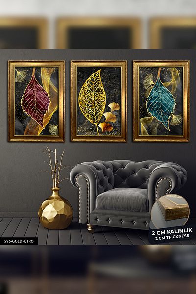 Evinemoda Абстрактна златна картина от 3 части CVPLK