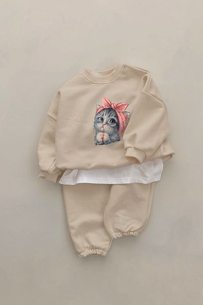 ADABEBEK New Season Kitten Printed 2-Piece Baby Set 20505