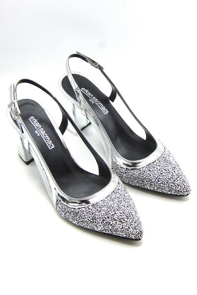 Erkan Saçmacı Panula Exclusive Silver Stone Mesh Pantofi de seara cu spatele deschis