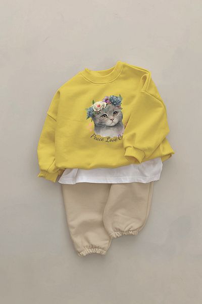 ADABEBEK New Season Floral Love Kitten Printed 2-Piece Baby Set 22715