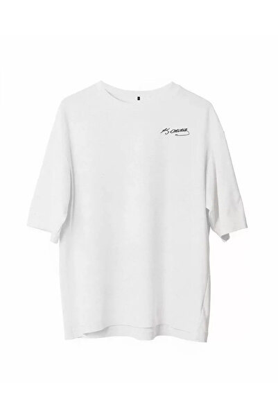 JANES Λευκό μπλουζάκι Unisex Oversize με στάμπα με λαιμόκοψη