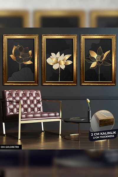 Evinemoda Pictură abstractă florală înrămată în 3 bucăți CVPLK