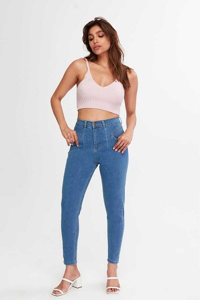 SHEVEGA Women's Blue Front Seal Lycra Tight Leg Jeans Pants