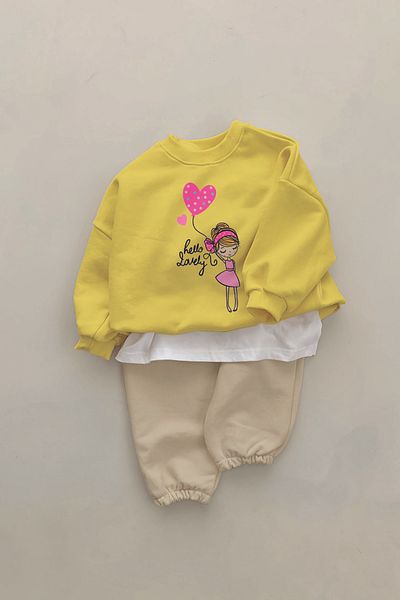 ADABEBEK New Season Heart Balloon Kids Printed 2-Piece Baby Set 11120