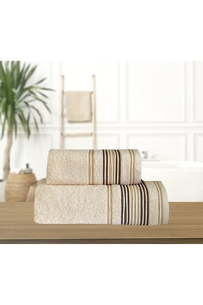 Lucy and Home Σετ πετσετών 100% βαμβακερό ριγέ ζακάρ 2 60X110cm+40X60cm