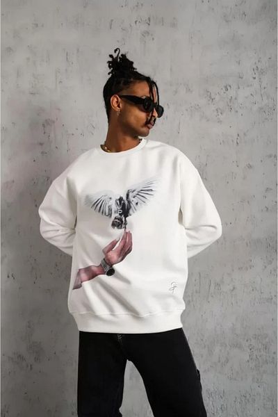 Simala Λευκό ανδρικό φούτερ - Dove printed
