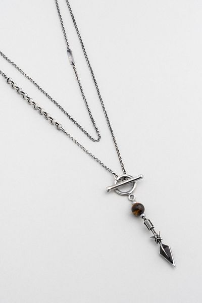 So CHIC... Tiger Eye Stone Spearhead 70 cm Silver Men's Necklace