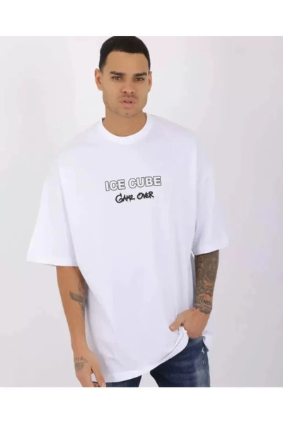 JANES Λευκό μπλουζάκι Unisex Oversize με στάμπα με λαιμόκοψη