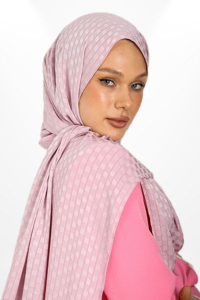 hijabchi Βραδινό φόρεμα ειδικής περίστασης Jacquard Crepe Square Detailed - Νέες Συλλογές - Τριαντάφυλλο