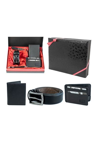 Grande Hky Leather Men's Wallet / Leather Magnetic Card Holder & Belt Set