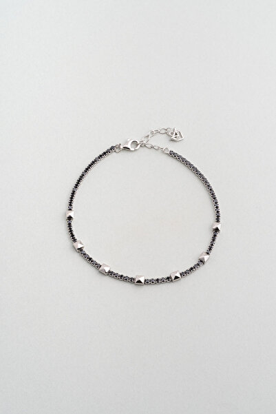 So CHIC... Siyah Taşlı 22 Cm Gümüş Erkek Su Yolu Bileklik