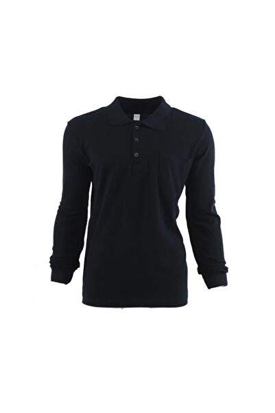 MUALTA سويت شيرت شتوي للعمل برقبة بولو للجنسين باللون الأزرق الداكن 20/10 بخيطين