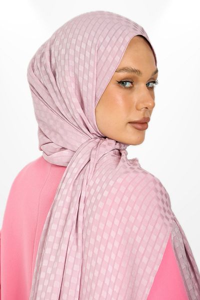 hijabchi Βραδινό φόρεμα ειδικής περίστασης Jacquard Crepe Square Detailed - Νέες Συλλογές - Τριαντάφυλλο