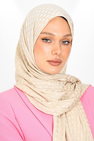 hijabchi Μπεζ Ζακάρ Κρεπ Βραδινό Φόρεμα - Τετράγωνο Λεπτομερές Σάλι Ειδικής Περίστασης, Νέες Συλλογές - Νέα Δημιουργία