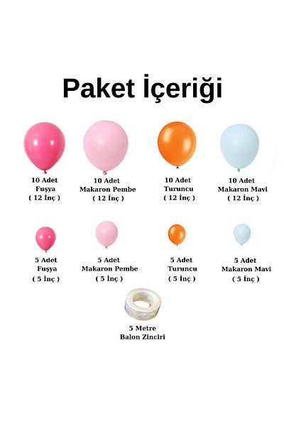 Ata Parti Dünyası Birthday Concept - 60 Pieces Macaron Colored Balloon Chain Party Set