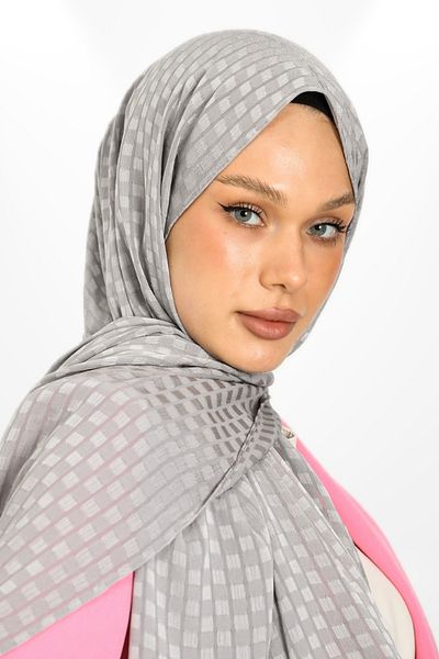 hijabchi Imported Jacquard Crepe Square Detail Evening Dress Special Occasion Shawl - New Collections - New Creation - Gray