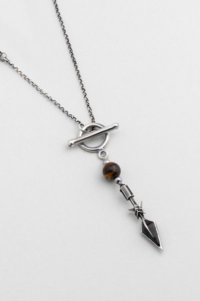 So CHIC... Tiger Eye Stone Spearhead 70 cm Silver Men's Necklace