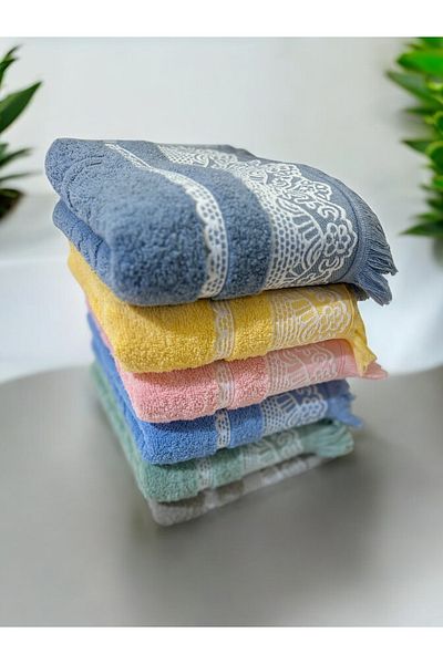 ŞENER HOME Set of 6 Fringed Hand, Face and Head Towels 50x90cm