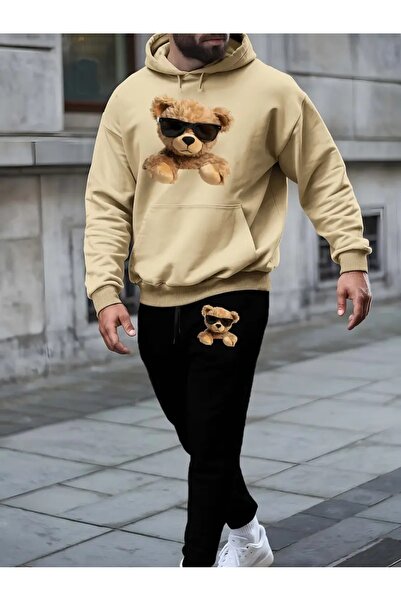 DAXİS Sportwear Company Erkek Ayıcık Baskılı Eşofman Takımı - Kapüşonlu Sweat...