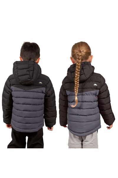 Trespass Oskar - Jachetă de exterior neagră pentru copii, unisex, căptușită pentru copii Jachetă de exterior UNISEX pentru copii