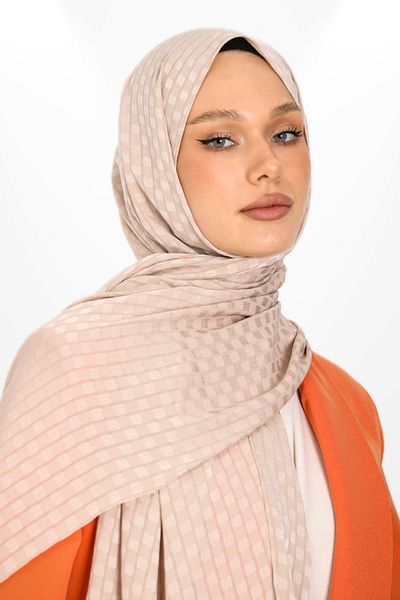 hijabchi Βραδινό φόρεμα ειδικής περίστασης - Εισαγόμενο ζακάρ, λεπτομέρεια τετράγωνο κρεπ και μαλακό σάλι βιζόν - Νέες συλλογές