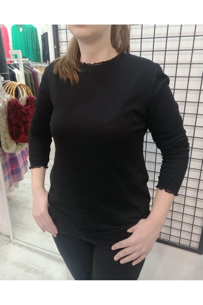 Butik Şans Jm Tulle Detailed Crew Neck Knitwear Blouse