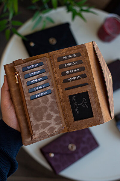 Garbalia Envelope Envelope Model Leopard Gold Wallet with Phone and Coin Compartment