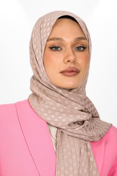 hijabchi Βραδινό φόρεμα Jacquard Crepe εισαγόμενο για ειδικές περιστάσεις - Τετράγωνο λεπτομερές μινκ σάλι - Νέες συλλογές
