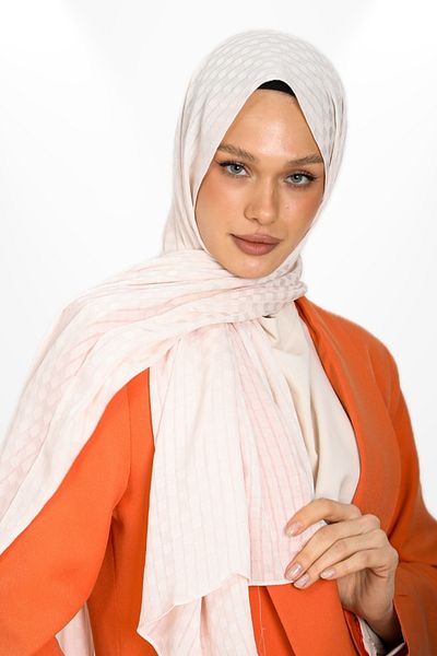 hijabchi Βραδινό φόρεμα Ecru Color Imported Jacquard Crepe - Τετράγωνο Λεπτομερές Σάλι Ειδικής Περίστασης - Νέες Συλλογές