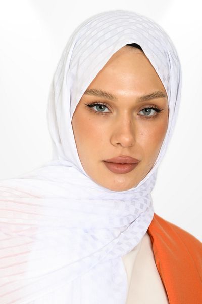 hijabchi Λευκό Εισαγόμενο Βραδινό Φόρεμα Ζακάρ Κρεπ - Τετράγωνο Λεπτομερές Σάλι Ειδικής Περίστασης, Νέες Συλλογές - Νέα Δημιουργία