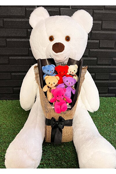 lenostra 80cm Tatlı Beyaz Ayıcık Ve Rengarenk Ayıcıklı 6lı Ayıcık Buketi Dogu...