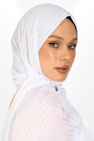 hijabchi Λευκό Εισαγόμενο Βραδινό Φόρεμα Ζακάρ Κρεπ - Τετράγωνο Λεπτομερές Σάλι Ειδικής Περίστασης, Νέες Συλλογές - Νέα Δημιουργία