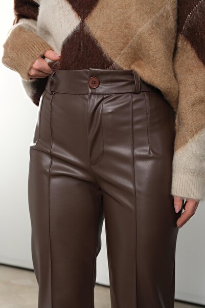 Qutu Butik 5076 GENIS PACALI DERI PANTOLON