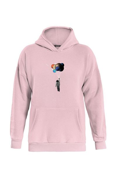 SOFTWAY ΡΟΖ Unisex Balloon Astronaut με στάμπα Oversize με κουκούλα Fleece