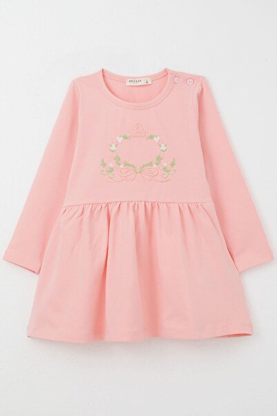 Breeze Rochie pentru fete cu maneca lunga cu broderie florala colorata 1,5-5 ani, roz