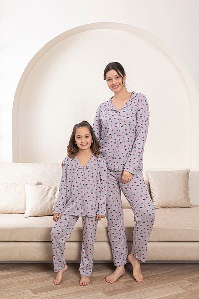 Free Beka Star Mother Girls Combination Pajamas Set Comfortable Stretchy 100% Cotton Front Button Sleepwear Set