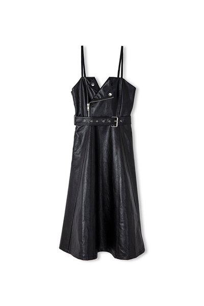 Twist Strappy Leather Look Dress