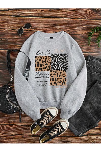 PALPİTO Hanorac oversize cu decolteu rotund cu imprimeu Love Is Wild pentru femei