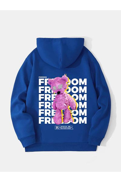 SOFTWAY Φούτερ Unisex Oversize Freedom με στάμπα Fleece Hoodie - Saks Blue