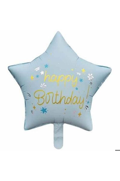 DÜVENCİ TİCARET 18 Inch Star Happy Birthday Blue Foil Balloon